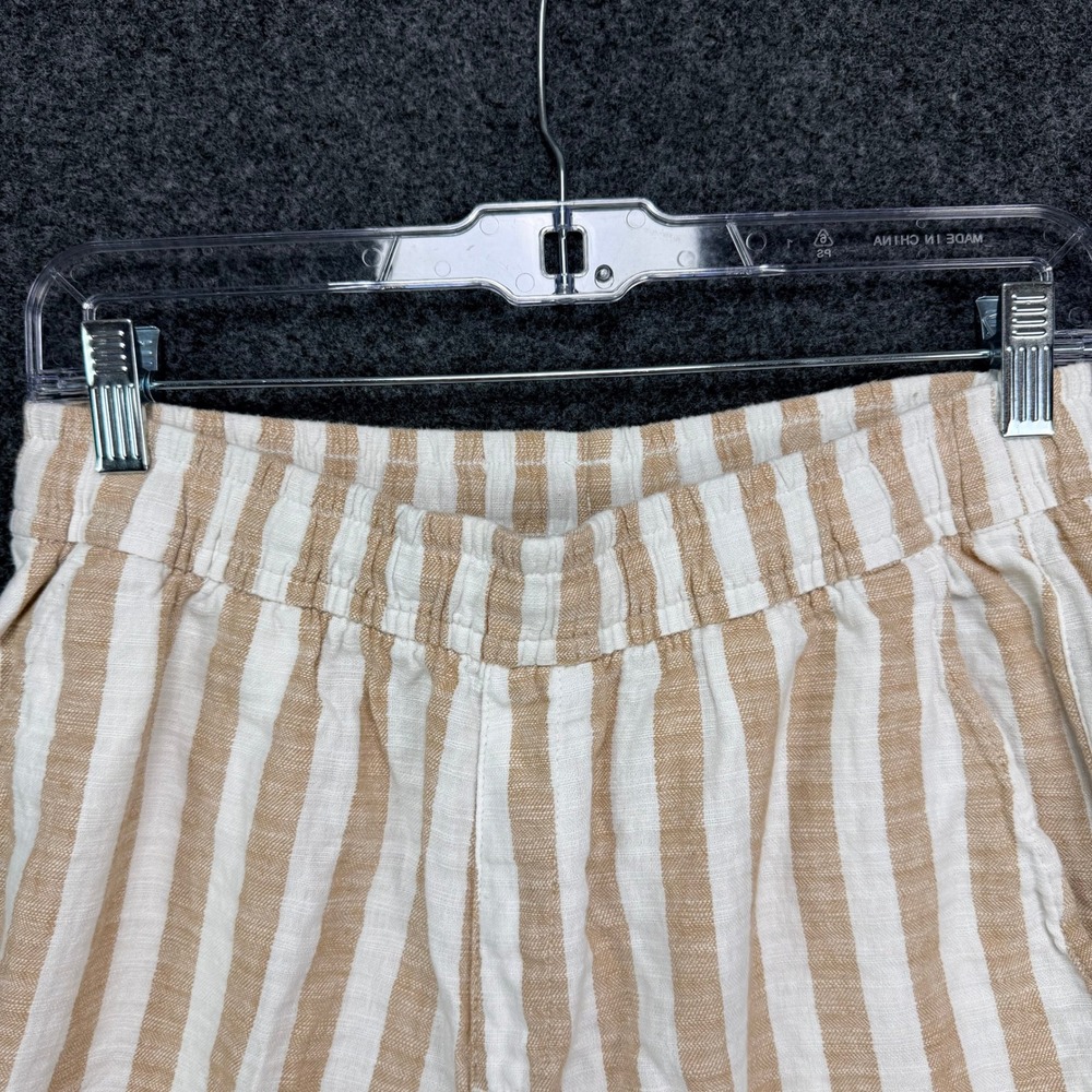 Old Navy Striped Linen Blend Shorts Women S Tan White Elastic Waist Drawstring - Picture 2 of 5
